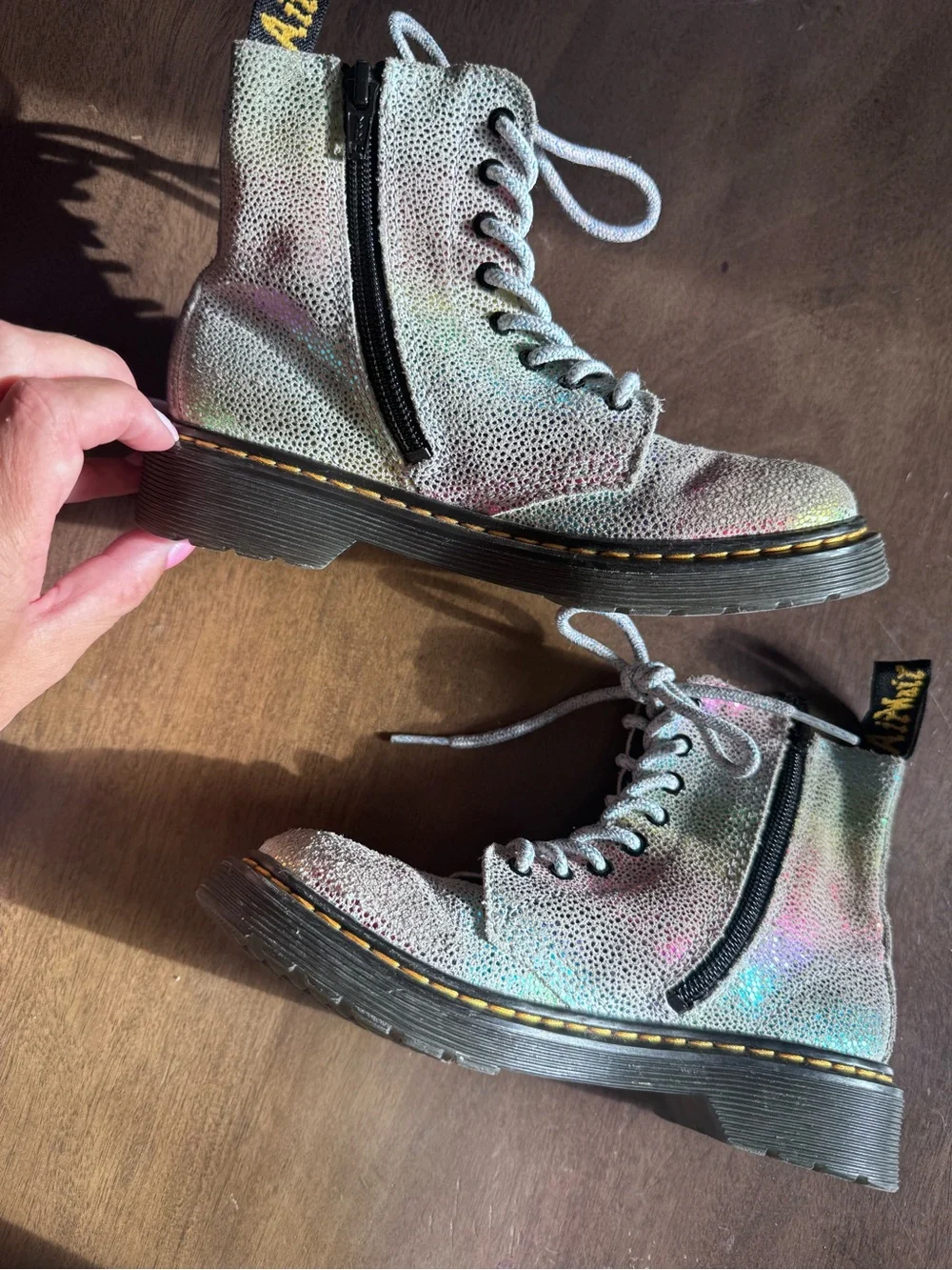 Dr Doc Martens 1460 Junior PascalJ Rainbow Glitter Boots Girls sz 1 Combat Boot